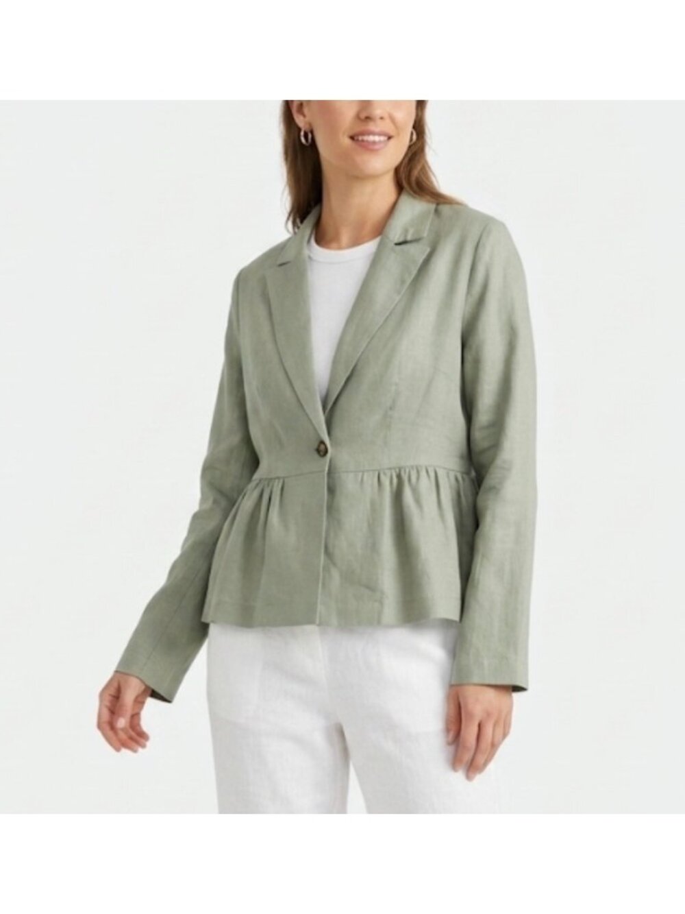 DOLAN  Women’s Linen Green Size M Breathable Blazer Single-Button  Long Sleeves